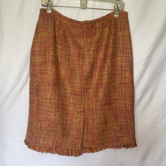British Khaki Orange Purple Lime Tweed Lined Knee Length Pencil Skirt Size 12 - Picture 2 of 13